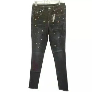Alloy Apparel Bejeweled Rhinestones Dark Wash Tall Five Pocket Style Blue Jeans